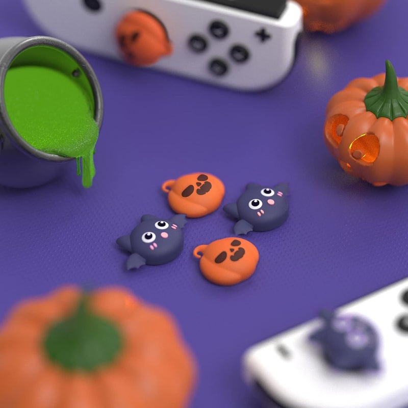 playvital Joystick Caps for Nintendo Switch, Thumbstick Grips for Switch Lite, Analog Cover for OLED Joycon Thumb Grip Caps - Halloween Pumpkin Bat - Image 3